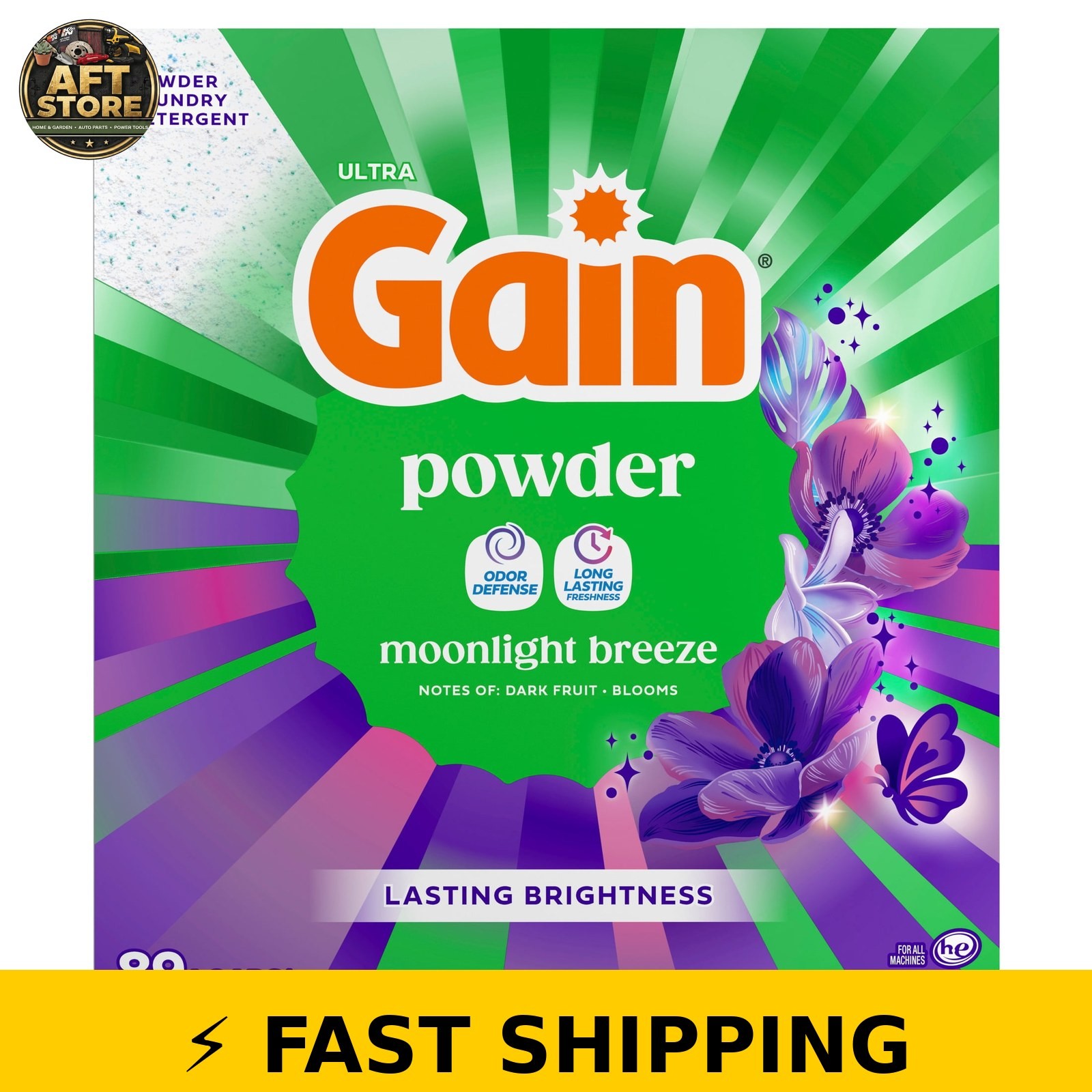 Gain Powder Laundry Detergent, Moonlight Breeze, 82 oz, 89 Loads