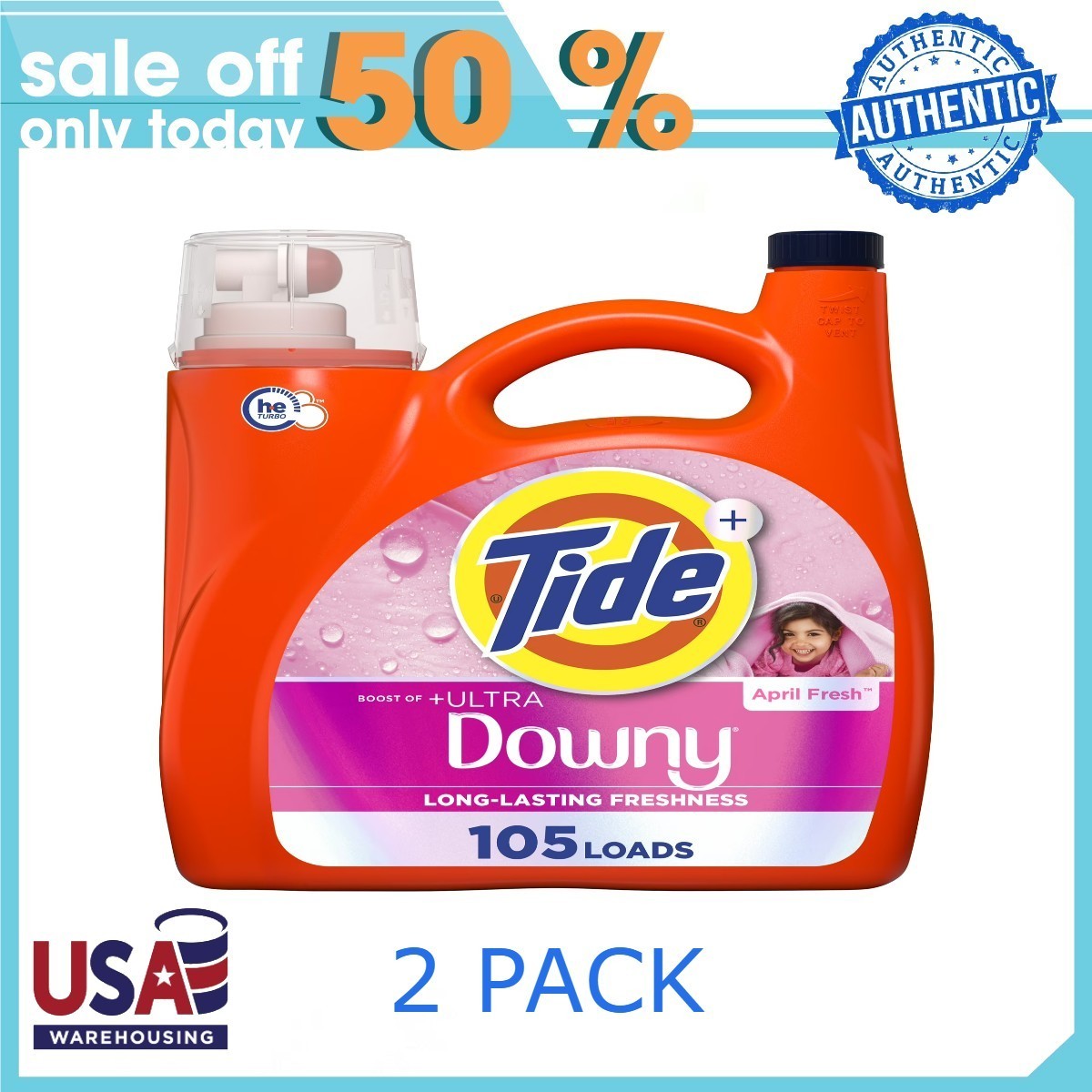 2P Tide Laundry Detergent Liquid Plus a Boost of Ultra Downy April Fresh 148fl
