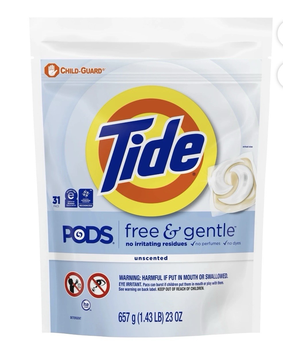 Tide PODS Laundry Detergent Soap Pacs, Free and Gentle, Hypoallergenic, Unscente