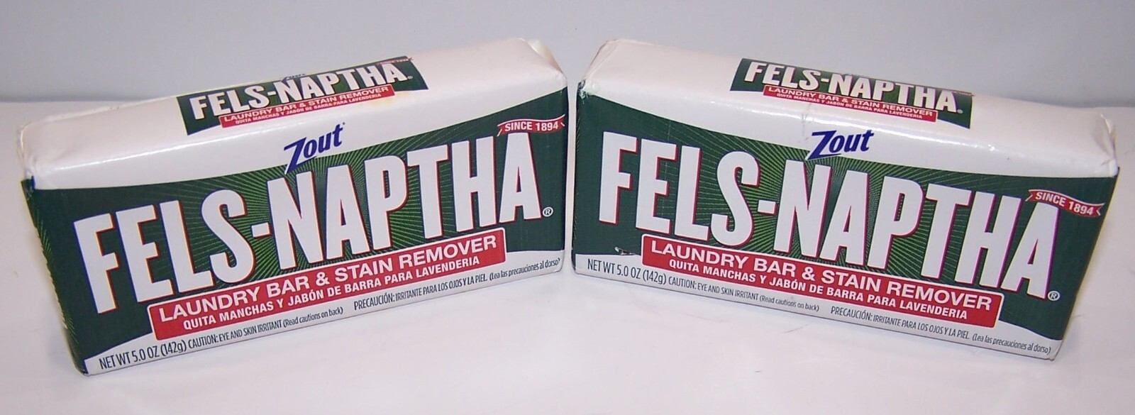 2 x ZOUT Fels Naptha Laundry Soap Bar & Stain Remover 5 oz (Each)