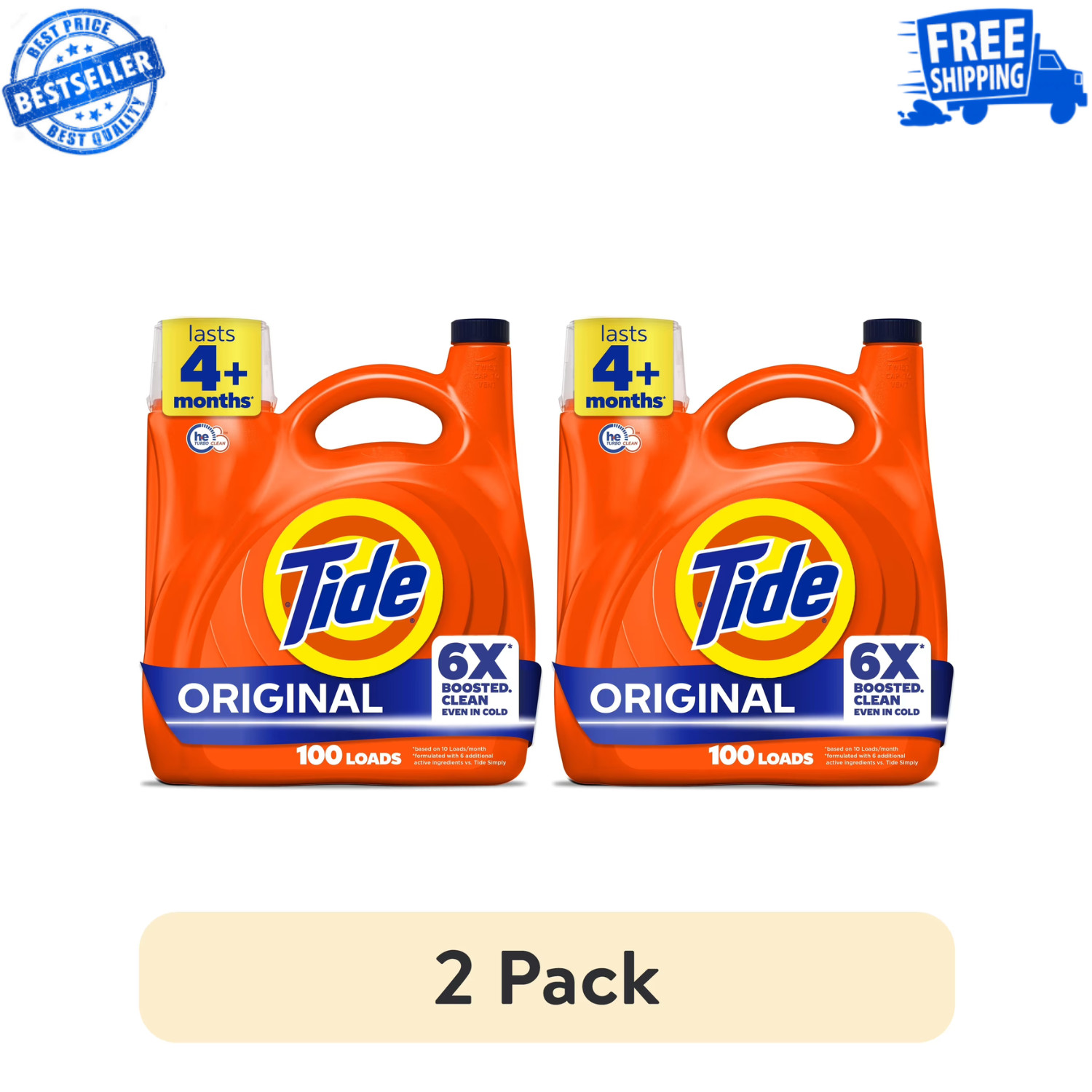 Tide Liquid Laundry Detergent Original 125 fl oz 100 Loads 2 Pack HE 6X Clean