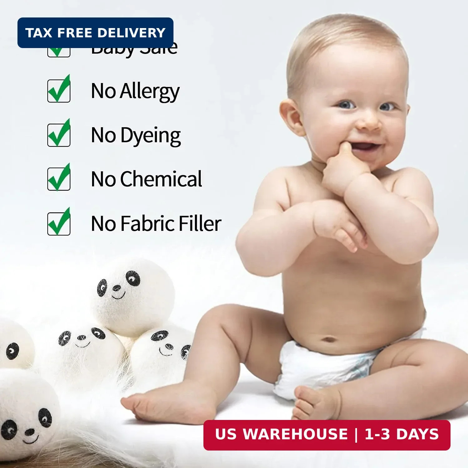 Wool Dryer Balls – Natural Fabric Softener, Reusable, Reduces Clothing Wrinkles