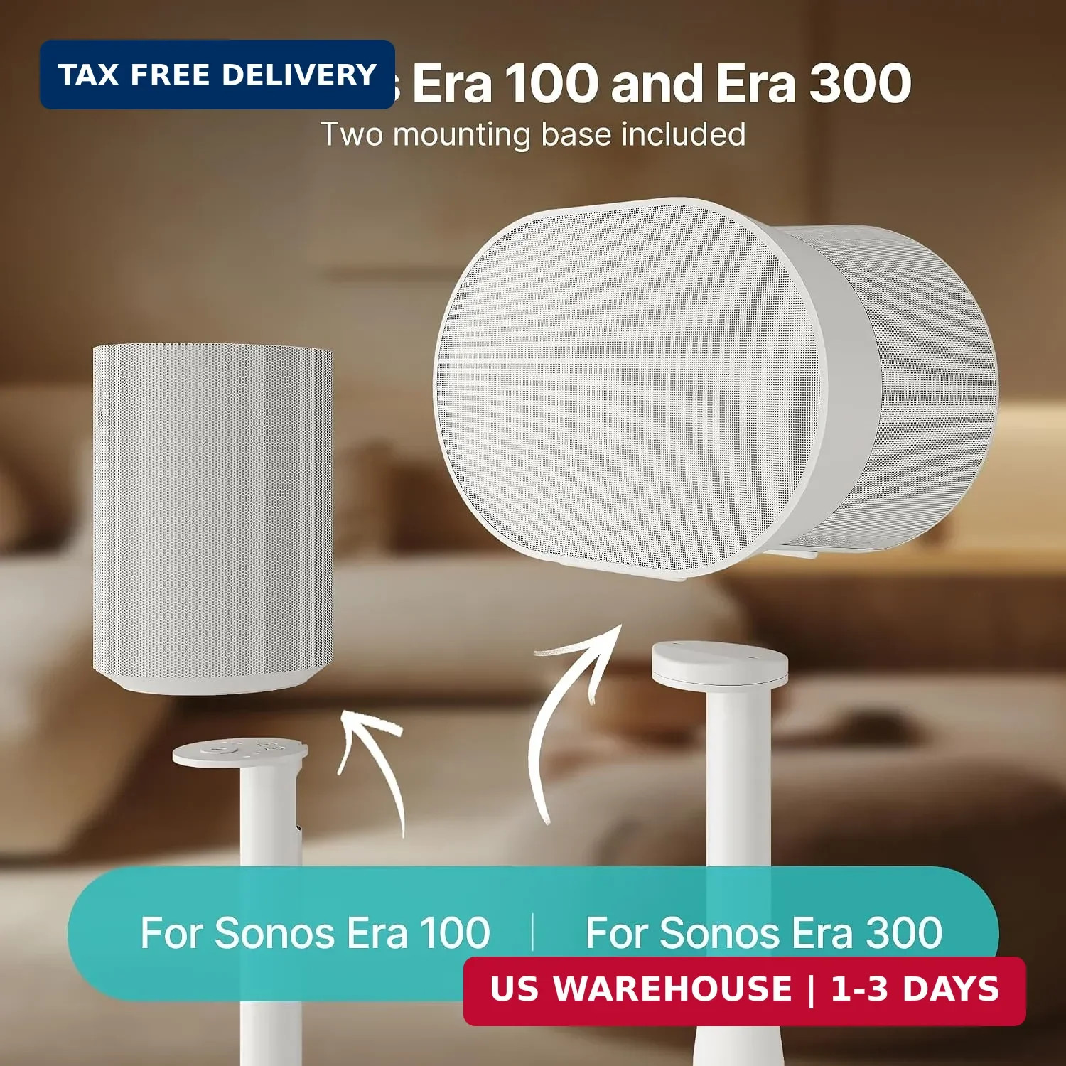 26.9″-42″ Speaker Stands Pair Compatible with Sonos Era 100 and 300, 2 Pack | He