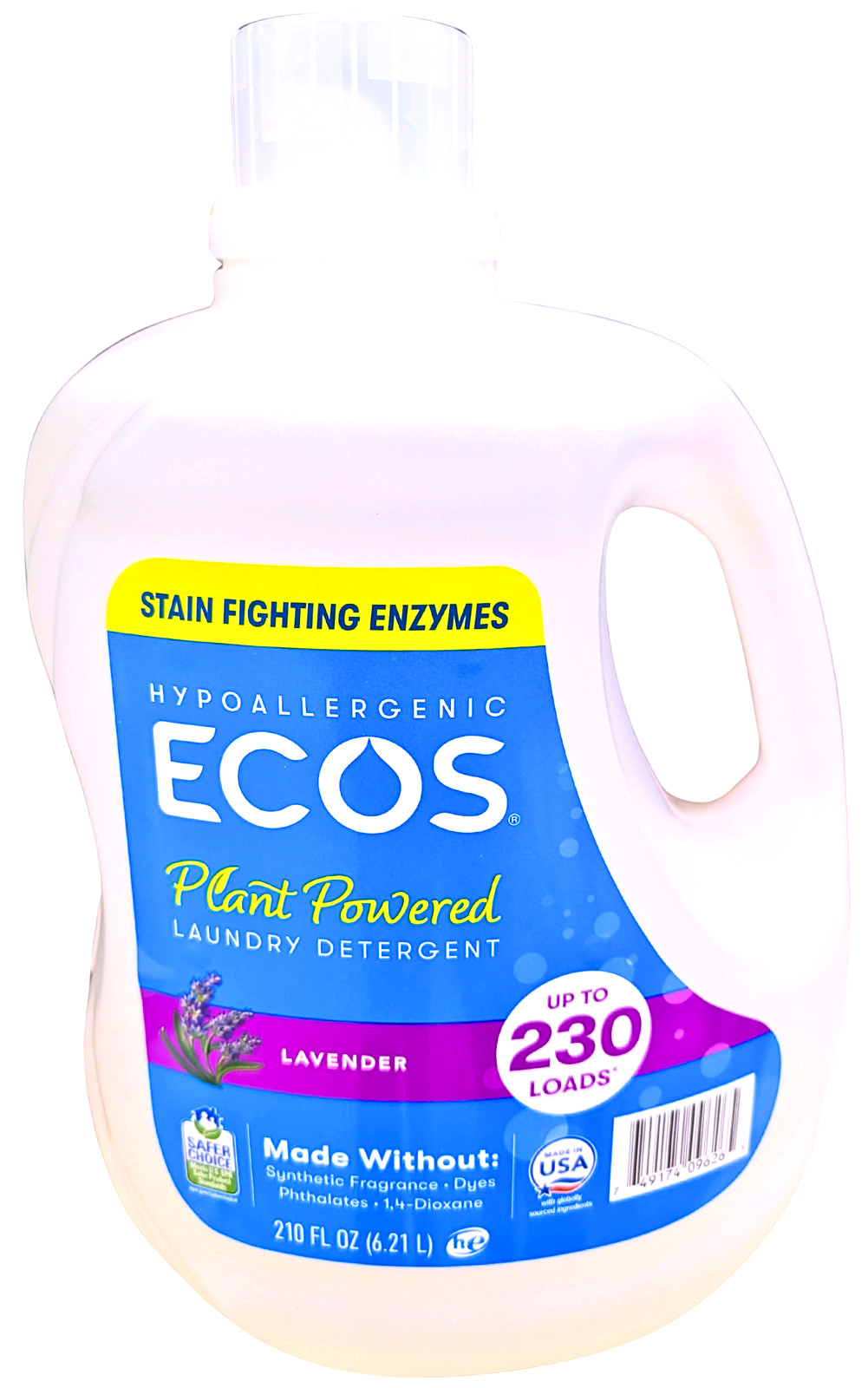 ECOS Hypoallergenic Liquid Laundry Detergent + Enzymes Lavender Scent 210 Fl Oz