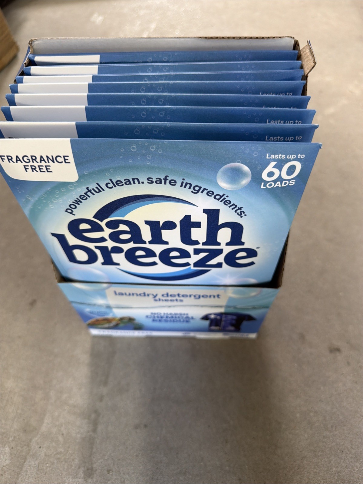 Full Case Earth Breeze Laundry Detergent Sheets-Fragrance Free (480 Loads) 8 Pks