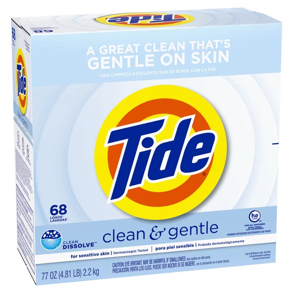 Tide Clean and Gentle Powder Laundry Detergent, Unscented, 77 oz, 68 Washes