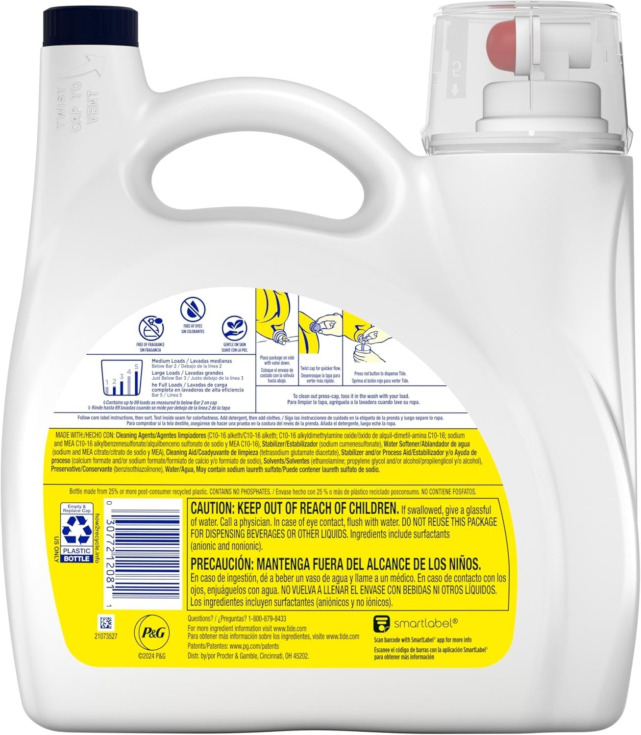 Tide Simply Liquid Laundry Detergent Free & Sensitive 117 Fl Oz 89 Loads No Dyes