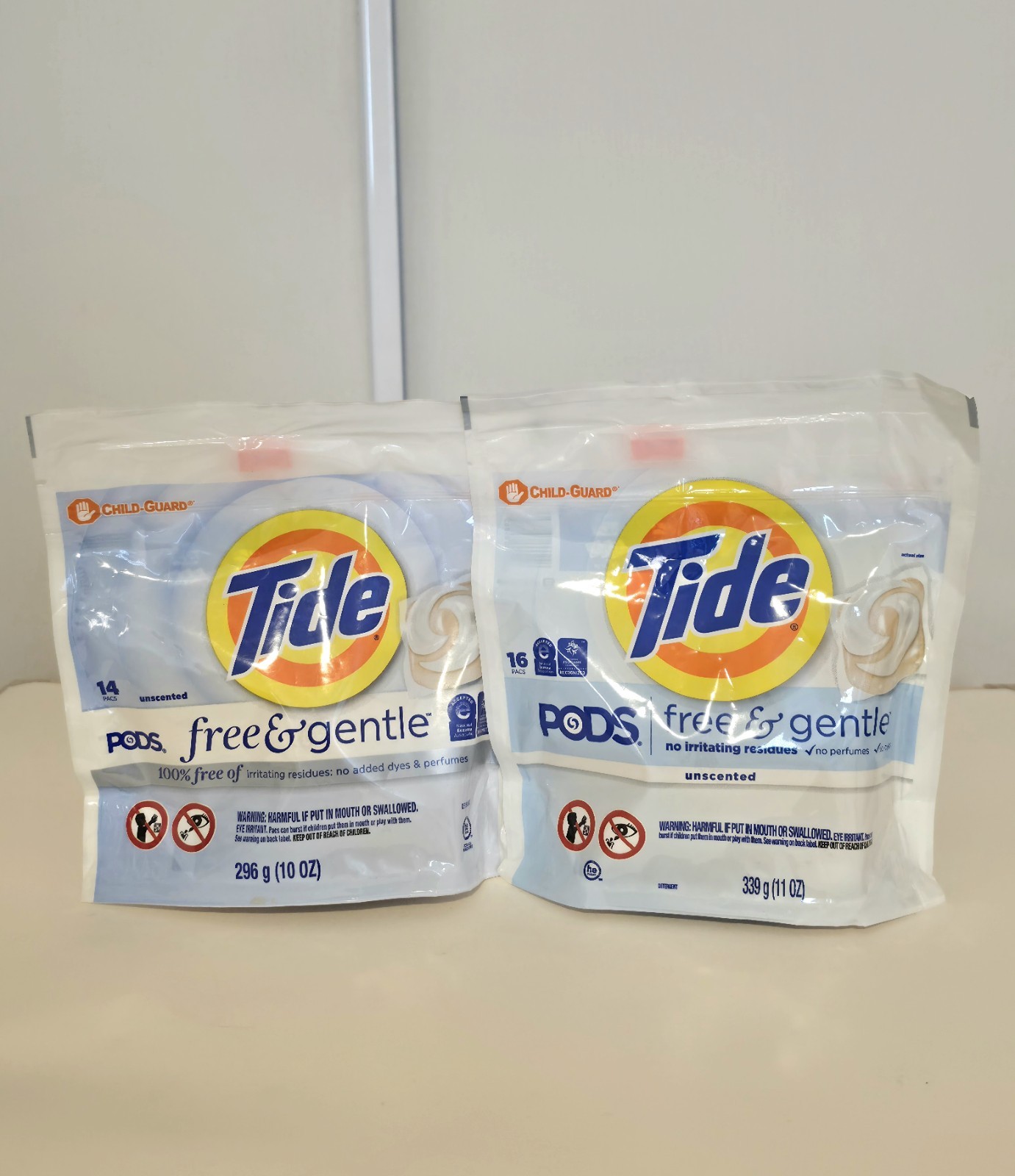 (2)Tide PODS Laundry Detergent Soap Pacs Free & Gentle (Unscented) 14 Count Each