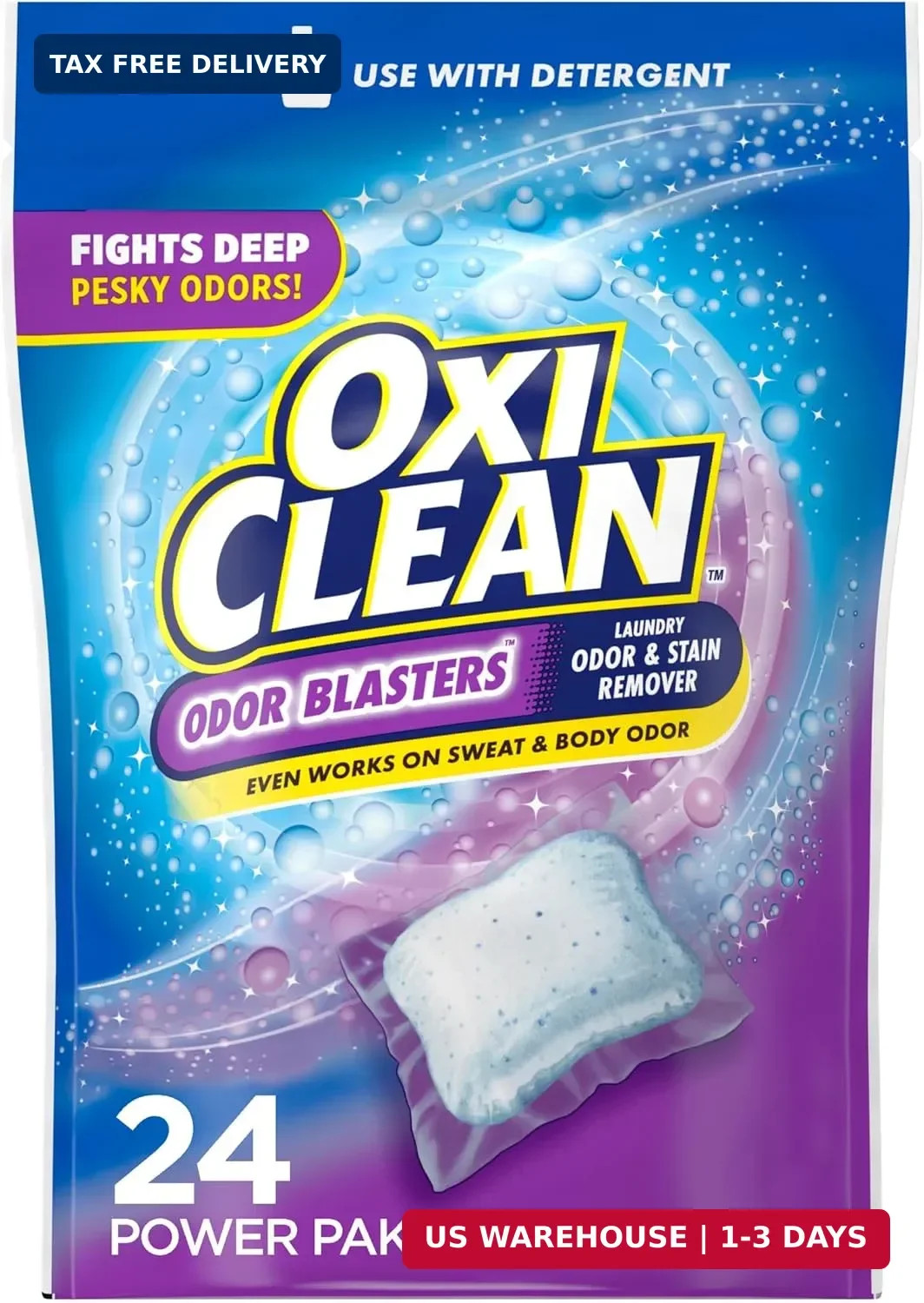 OxiClean Odor Blasters Odor and Stain Remover Laundry Power Paks, 24 Ct