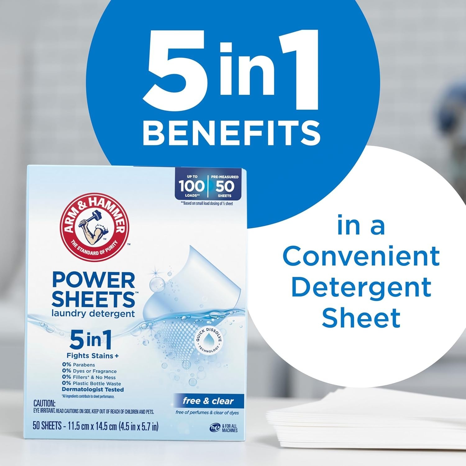 50 Count Free & Clear Detergent Sheets – 5in1 Cleaning Power, Eco-Friendly