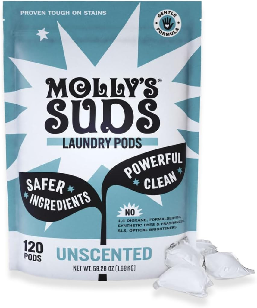 Mollys Suds Laundry Detergent Pods 60ct Unscented Sensitive Skin Stain Wash
