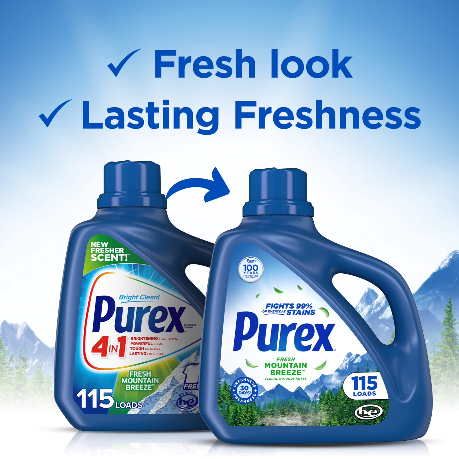 Purex Fresh Mountain Breeze Liquid Detergent, 150 fl oz, 115 loads x 5 pack