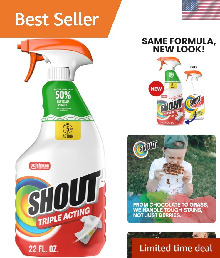 Fresh Scent Shout Laundry Stain Spray – 22oz, Eco-Friendly & Highly Concentrated