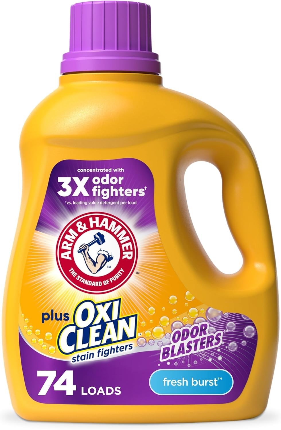 “ARM & HAMMER Plus OxiClean with Odor Blasters Liquid Laundry 74 Loads,96.2Fl Oz