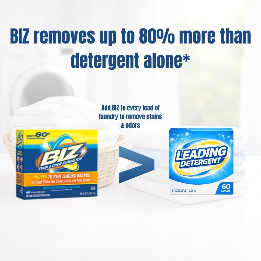 BIZ Laundry Powder Booster 60 oz Pack of 2 Stain Remover HE Safe Chlorine Free