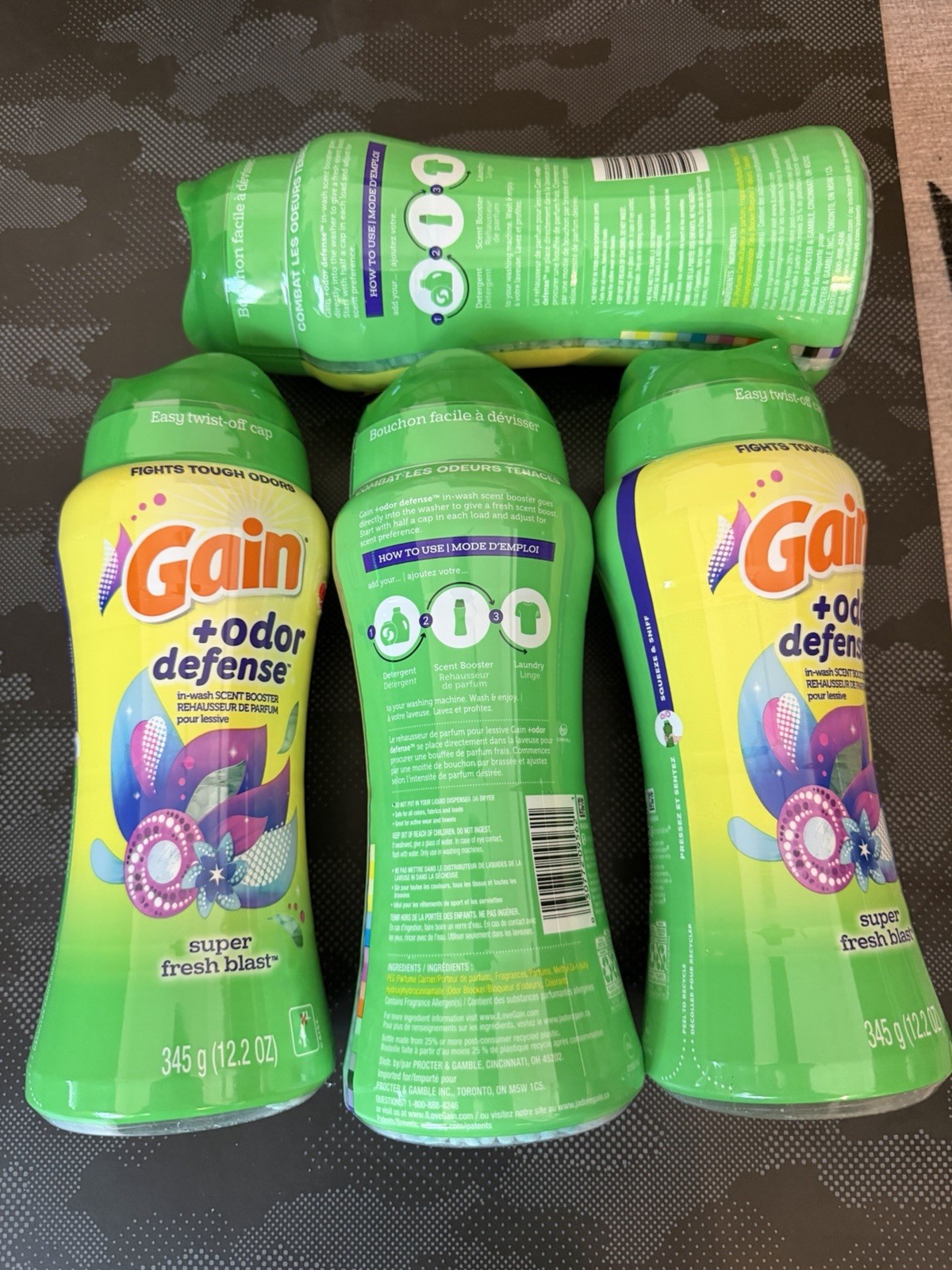 Lot Of 2 Gain + Odor Defense In Wash Scent Booster Super Fresh Blast 12.2Oz Each