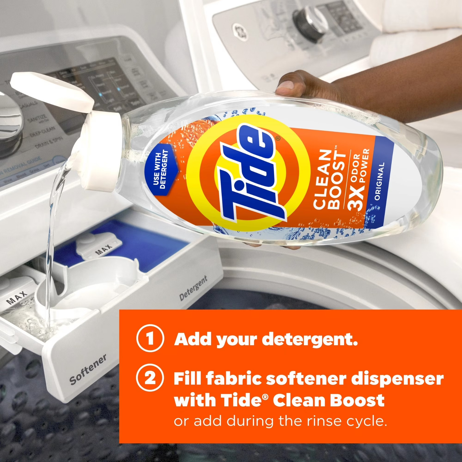 3P Tide Clean Boost Fabric Softener Rinse, Removes Odors Residues, 48 fl oz