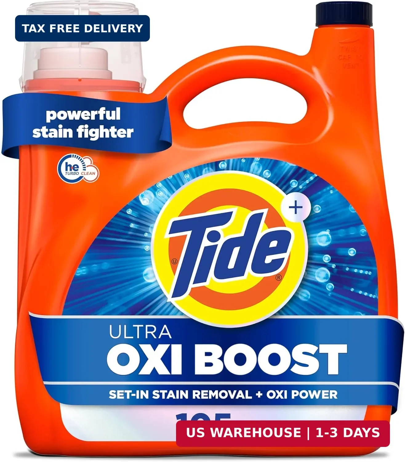 Tide Ultra Oxi Boost Liquid Laundry Detergent, 148 fl oz, 105 Loads, Advanced St