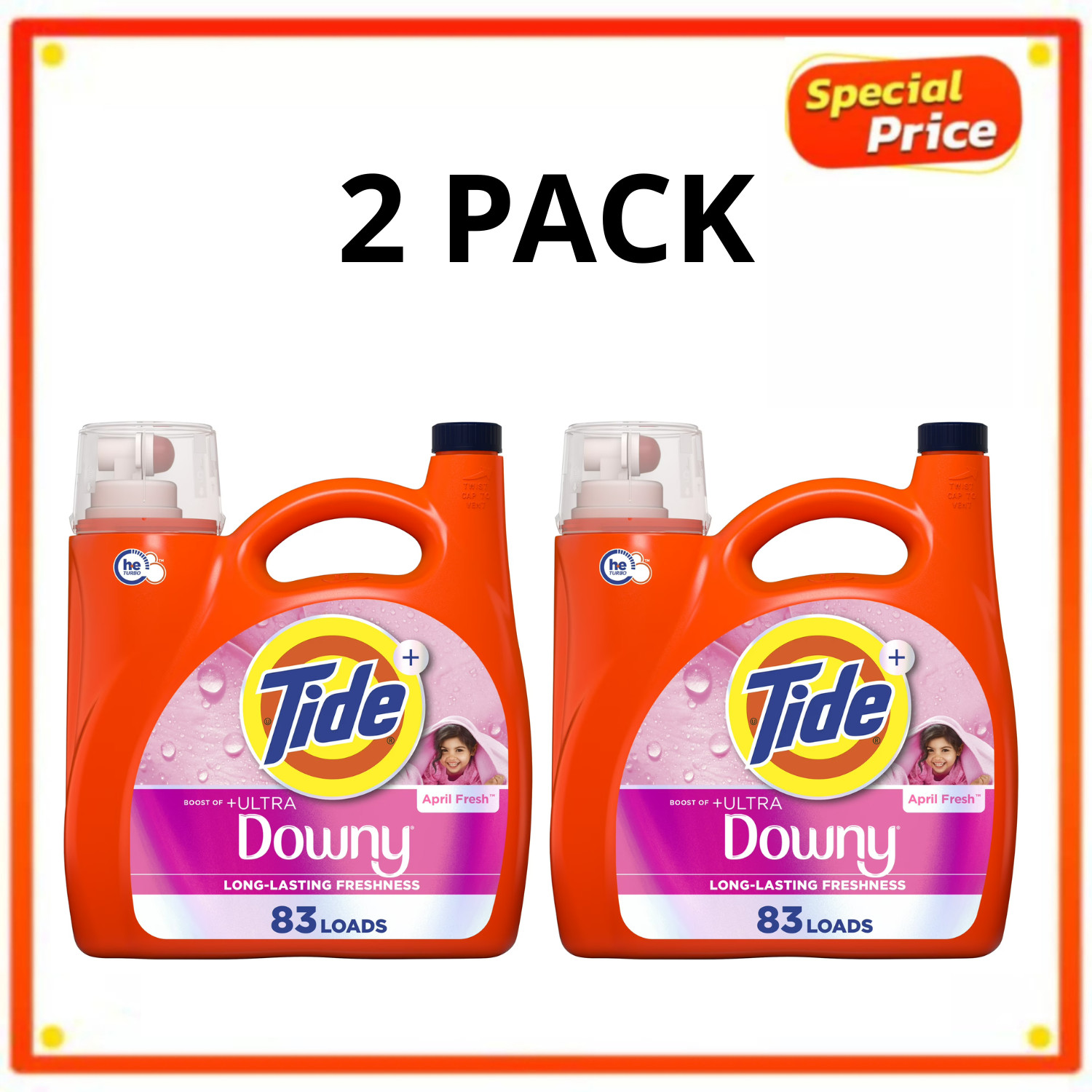 Tide Ultra Downy Liquid Laundry Detergent April Fresh 117 oz 83 Loads, 2 Pack