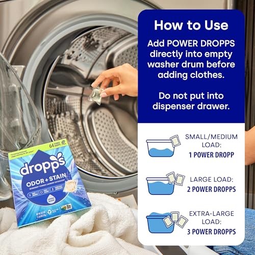 Dropps Odor & Stain Laundry Detergent Pods, Crisp Breeze, 64 Count