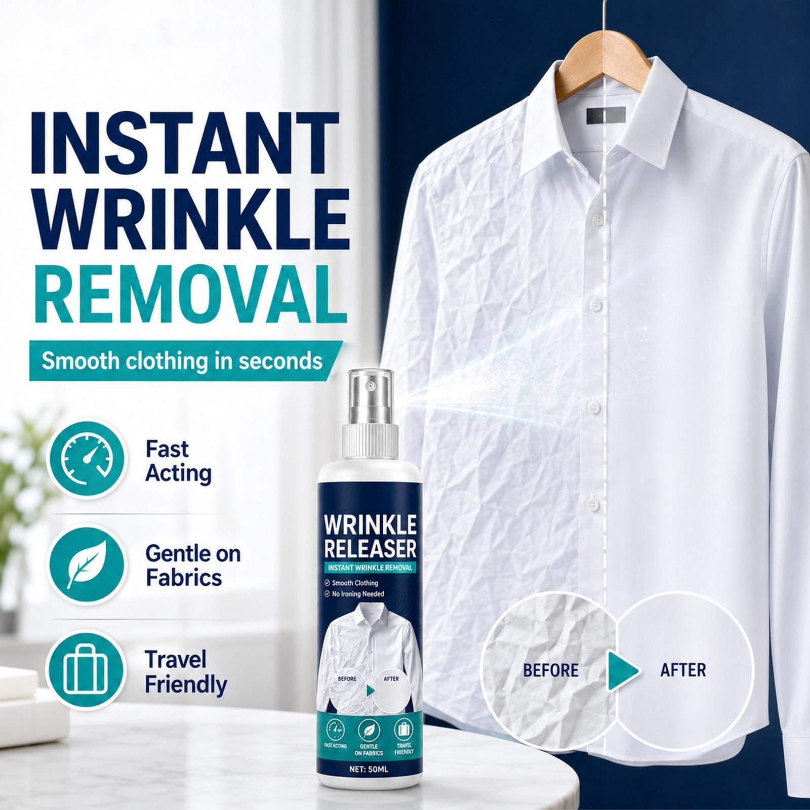 Instant Wrinkle Releaser Spray,Clothes Wrinkle Release Spray,No Iron,Anti Static
