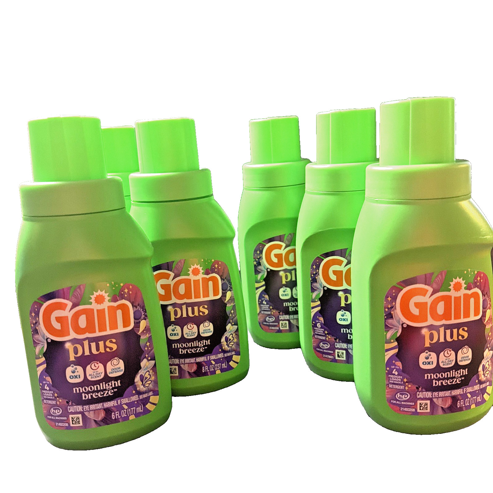 6 Gain Plus MOONLIGHT BREEZE Liquid Laundry Detergent Odor Defense 6fl oz Each