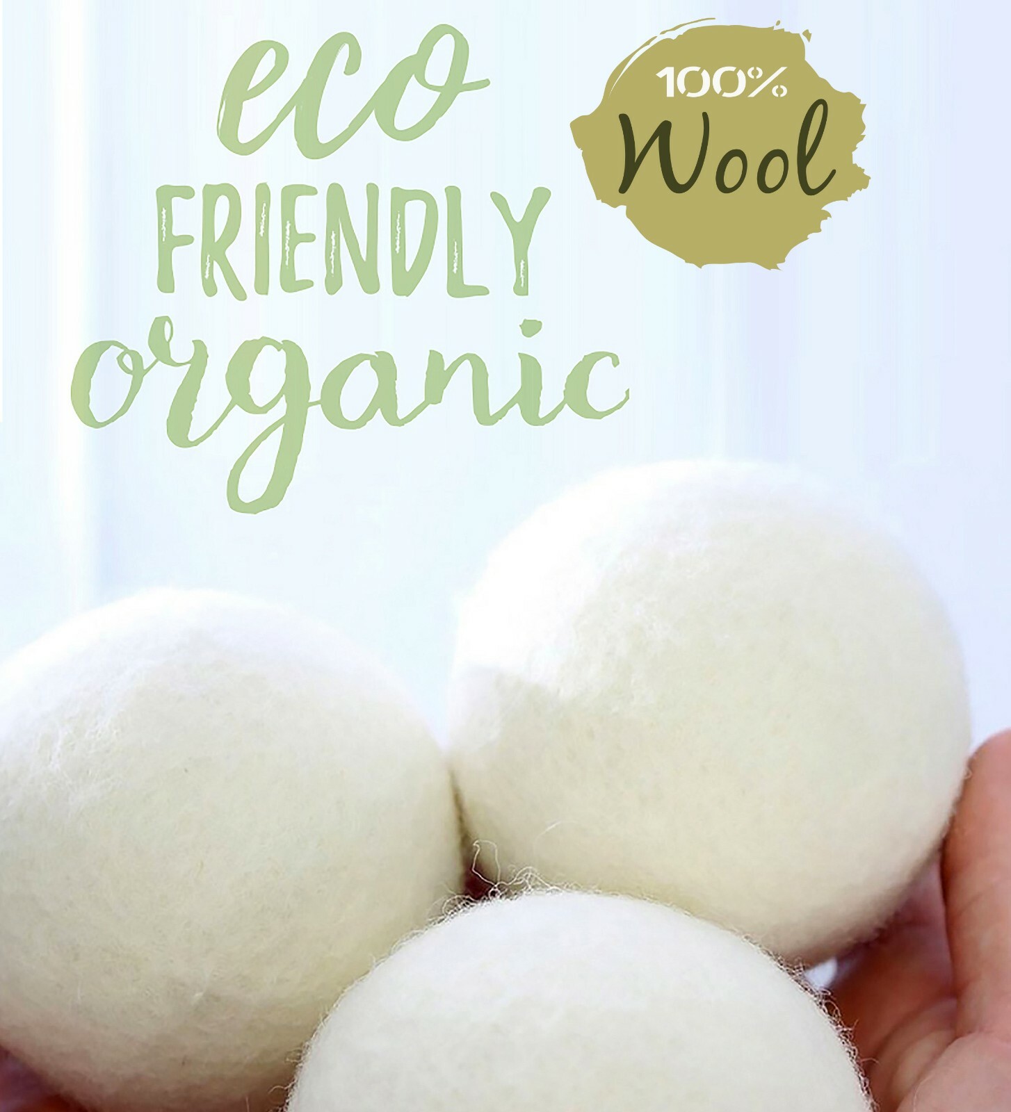 EcoJeannie Wool Dryer Balls- 100% Virgin New Zealand Wool, XL, 8 Pack