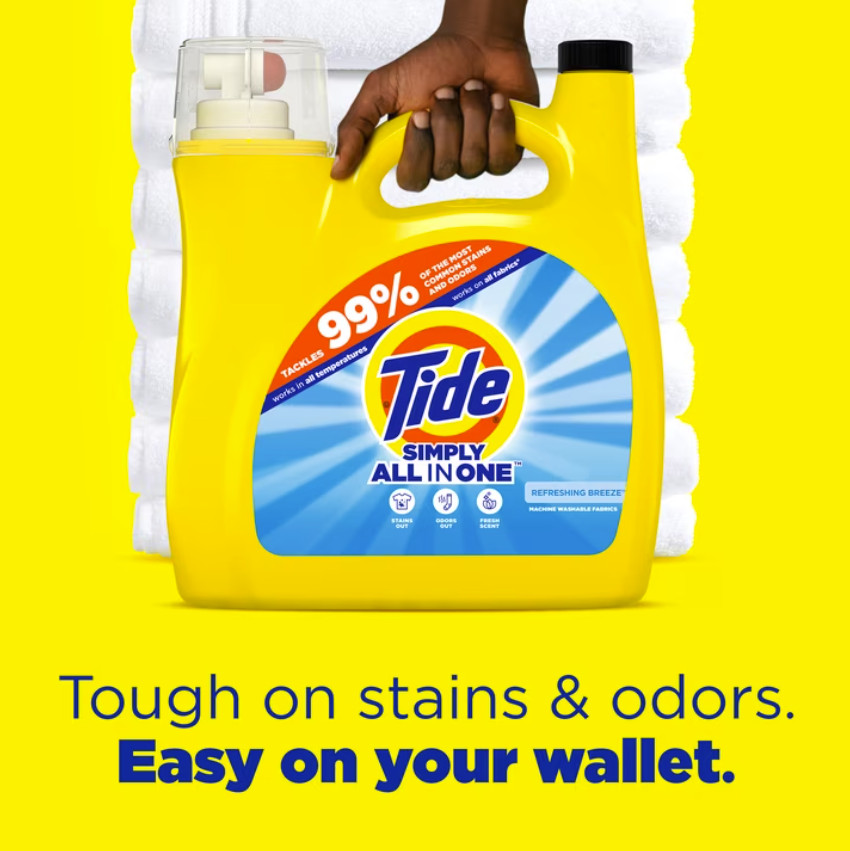 4P Tide Simply Laundry Detergent Liquid Refreshing Breeze Scent 85 Loads, 107 oz