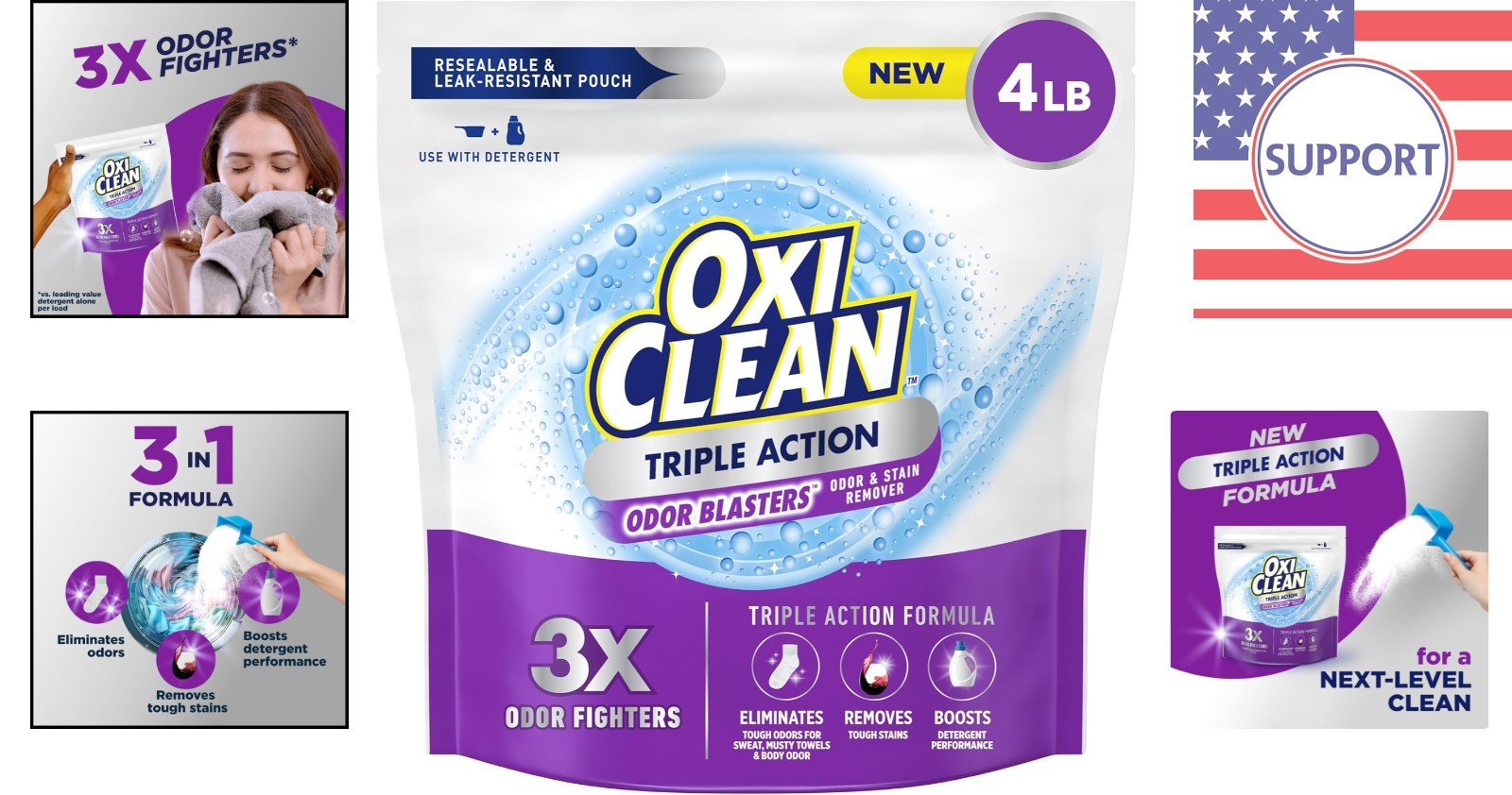64 oz Triple Action Odor and Stain Remover Powder – Color Safe & Chlorine Free