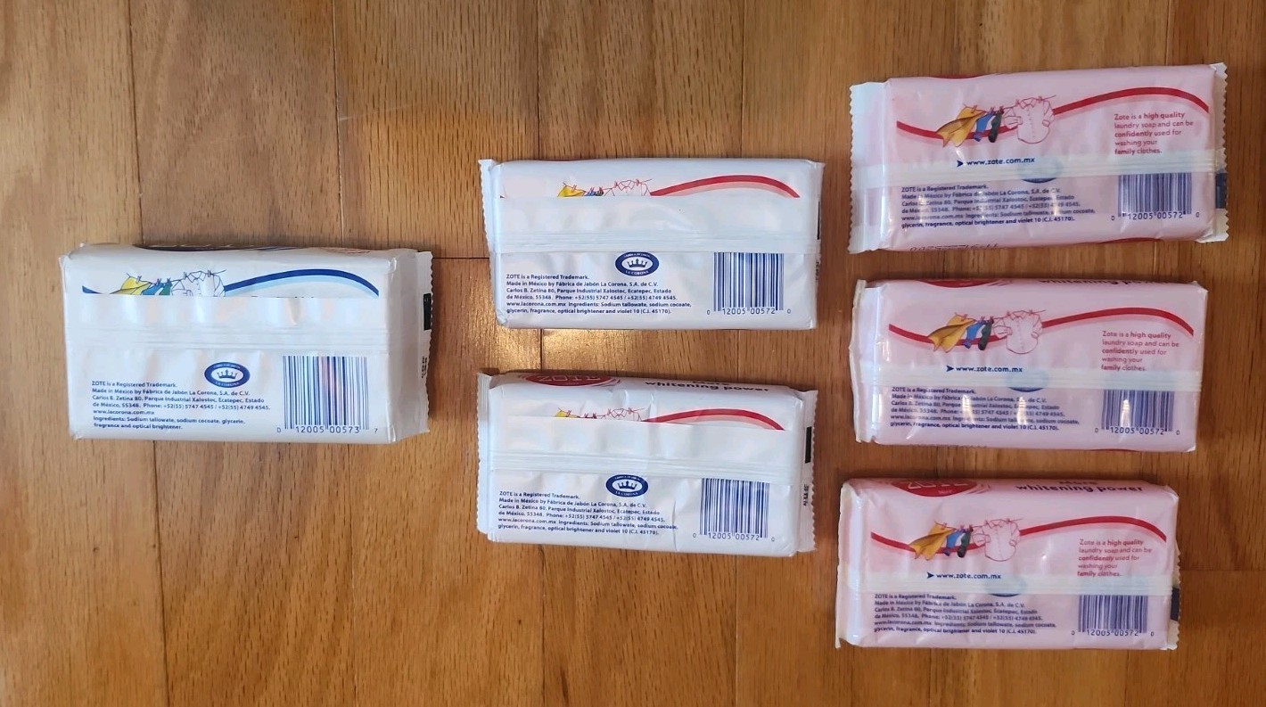 Zote Laundry Soap Bar Pink 5 Bars 7.0 Ounce Each & 1 Bar White 14.1 Oz