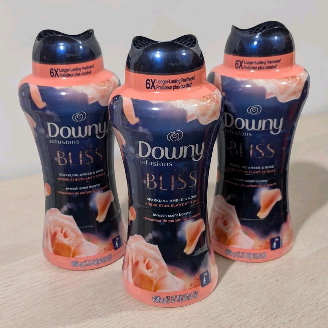 LOT of 3 Downy Infusions Bliss Scent Booster Sparkling Amber & Rose 24 oz Sealed