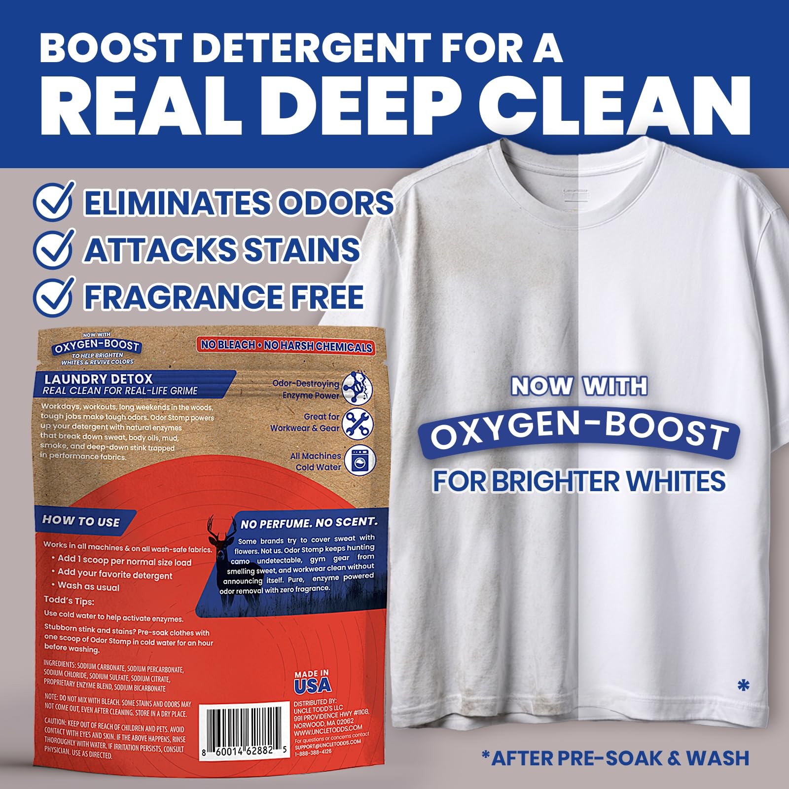Uncle Todd’s Bio Enzyme Laundry Booster – 2 lb (64 Loads) Odor Stomp Laundry …