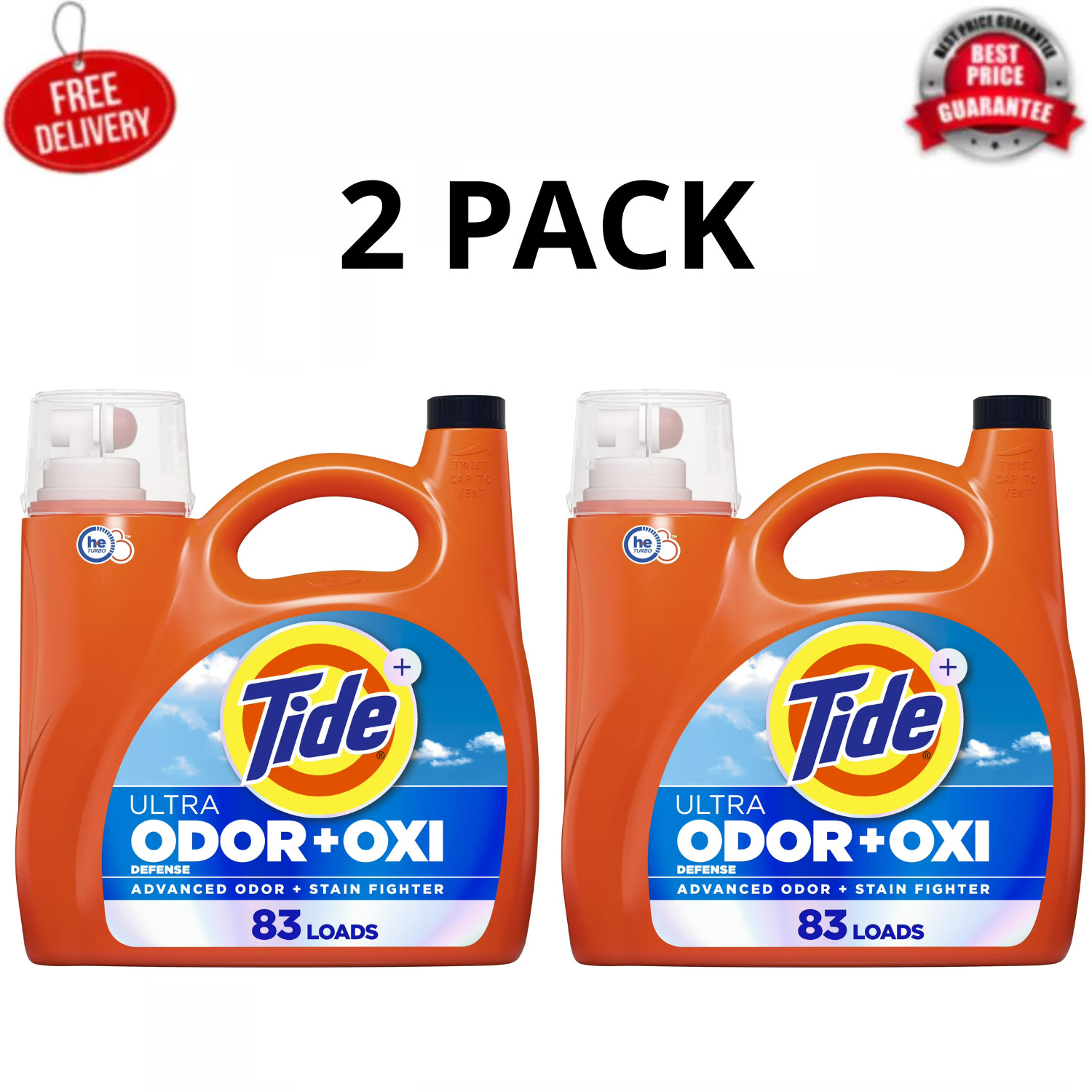 Tide Ultra Odor Defense Plus Oxi Liquid Laundry Detergent 117 oz 83 Load, 2 Pack