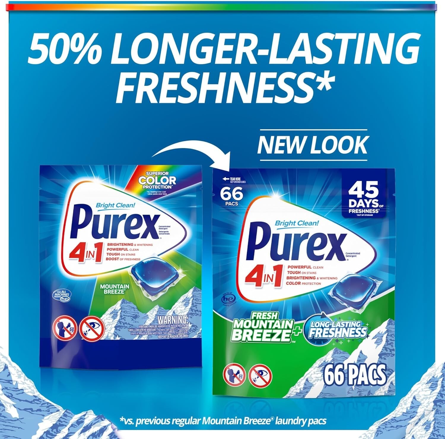 Purex 4-in-1 Laundry Detergent Pacs, Fresh Mountain Breeze, 66 Packs