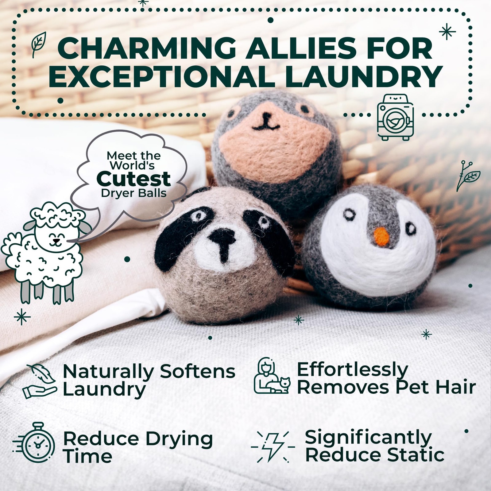Chemical Free & Baby Safe Reusable Wool Dryer Balls XL 6Pack Reduces Static,…