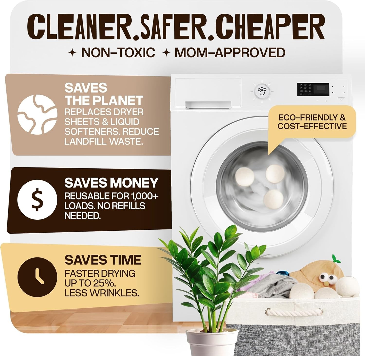 Handy Laundry Dryer Balls – 100% New Zealand Wool, Reduces Wrinkles (Pack 12).