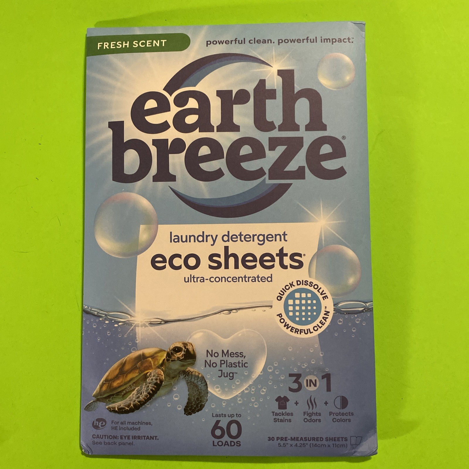 Earth Breeze Laundry Detergent Sheets Fresh Scent 30 Sheets 60 Loads Lot of 3