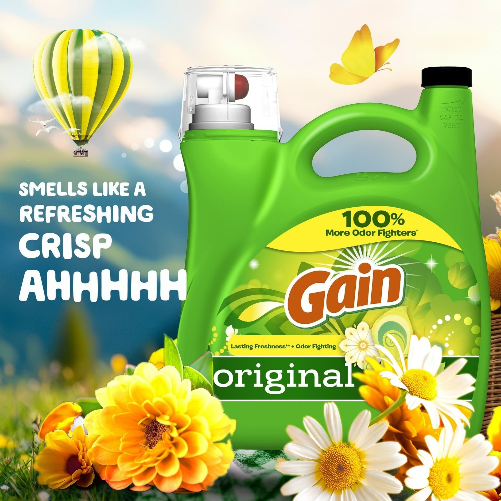 Gain Original Scent Laundry Detergent, Odor Fighters, 107 Loads, 154 fl oz