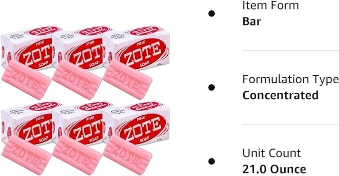 6 Pack of Zote Laundry Soap Bar Pink 14.1 oz (400gr)