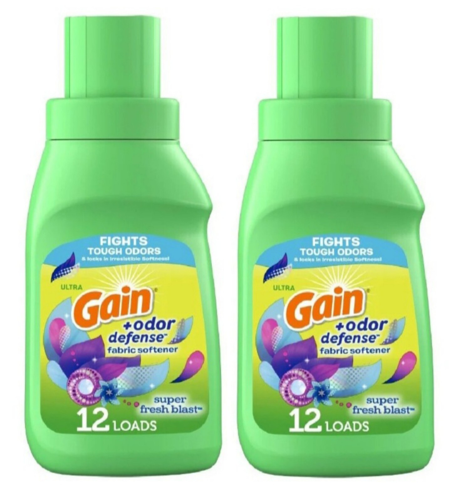 🐌 GAIN (2-PACK) 10 Fl. Oz. ●SUPER FRESH BLAST● +Odor Defense Fabric Softner🫧.