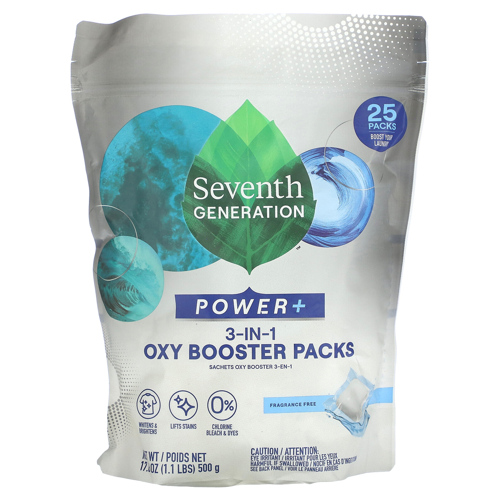 Power+, Oxy Booster Packs, Fragrance Free, 1.1 lbs (500 g)