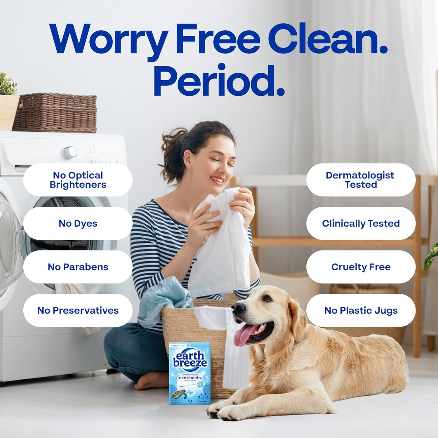 Laundry Detergent Sheets Fragrance-Free – 60 Loads Eco Liquidless Soap – Travel-