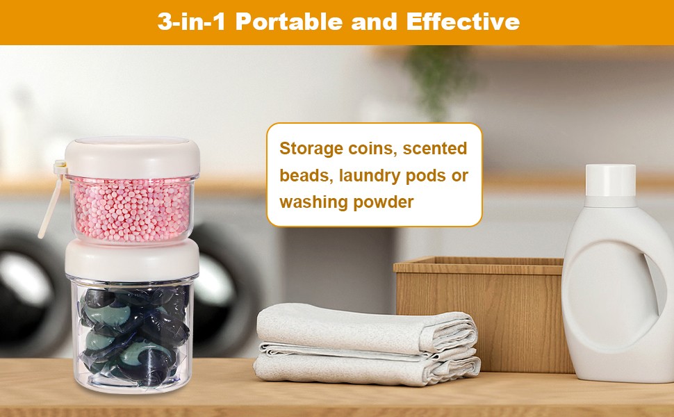 Portable Laundry Detergent Dispenser with Handle, Stackable Laundry Storage