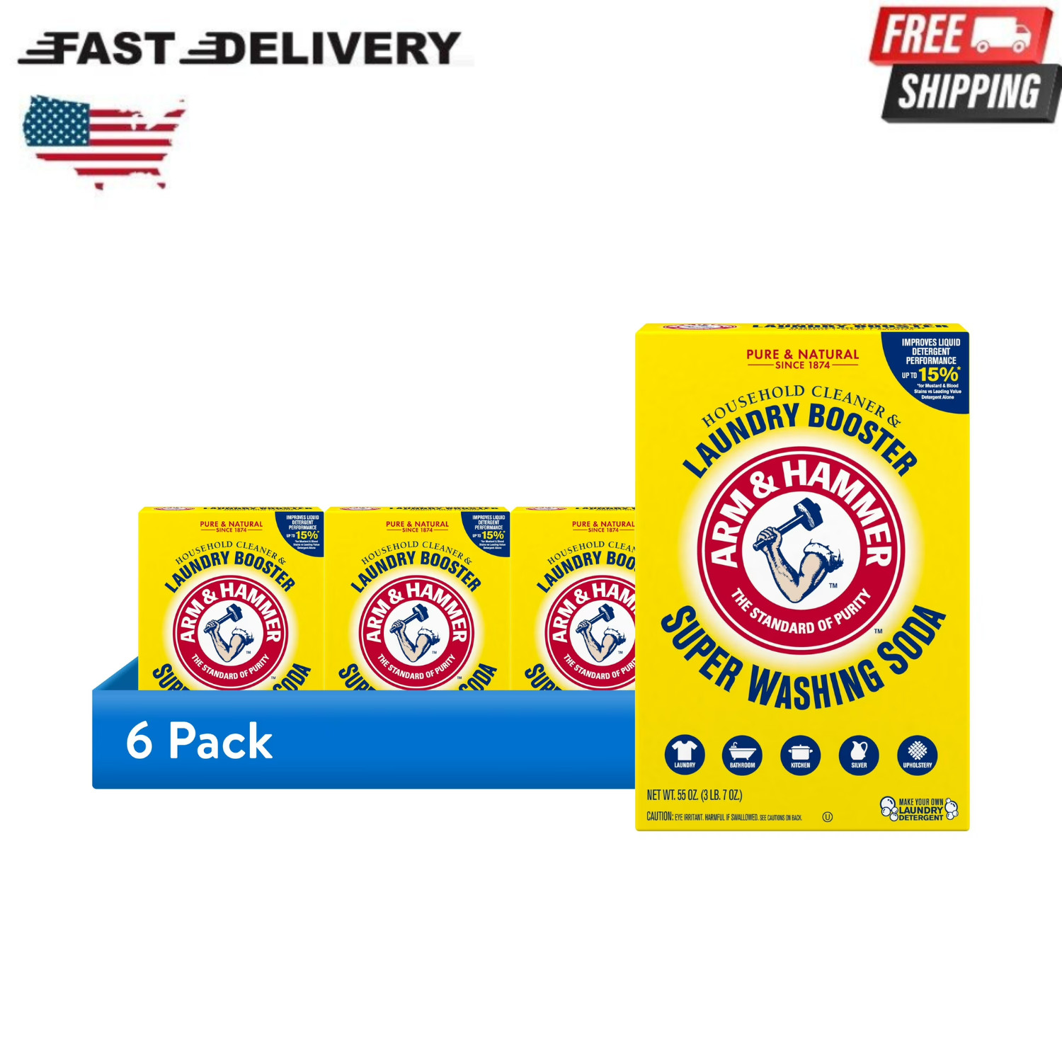 ARM & HAMMER Super Washing Soda Laundry Booster Household Cleaner 55 oz 6 Pack