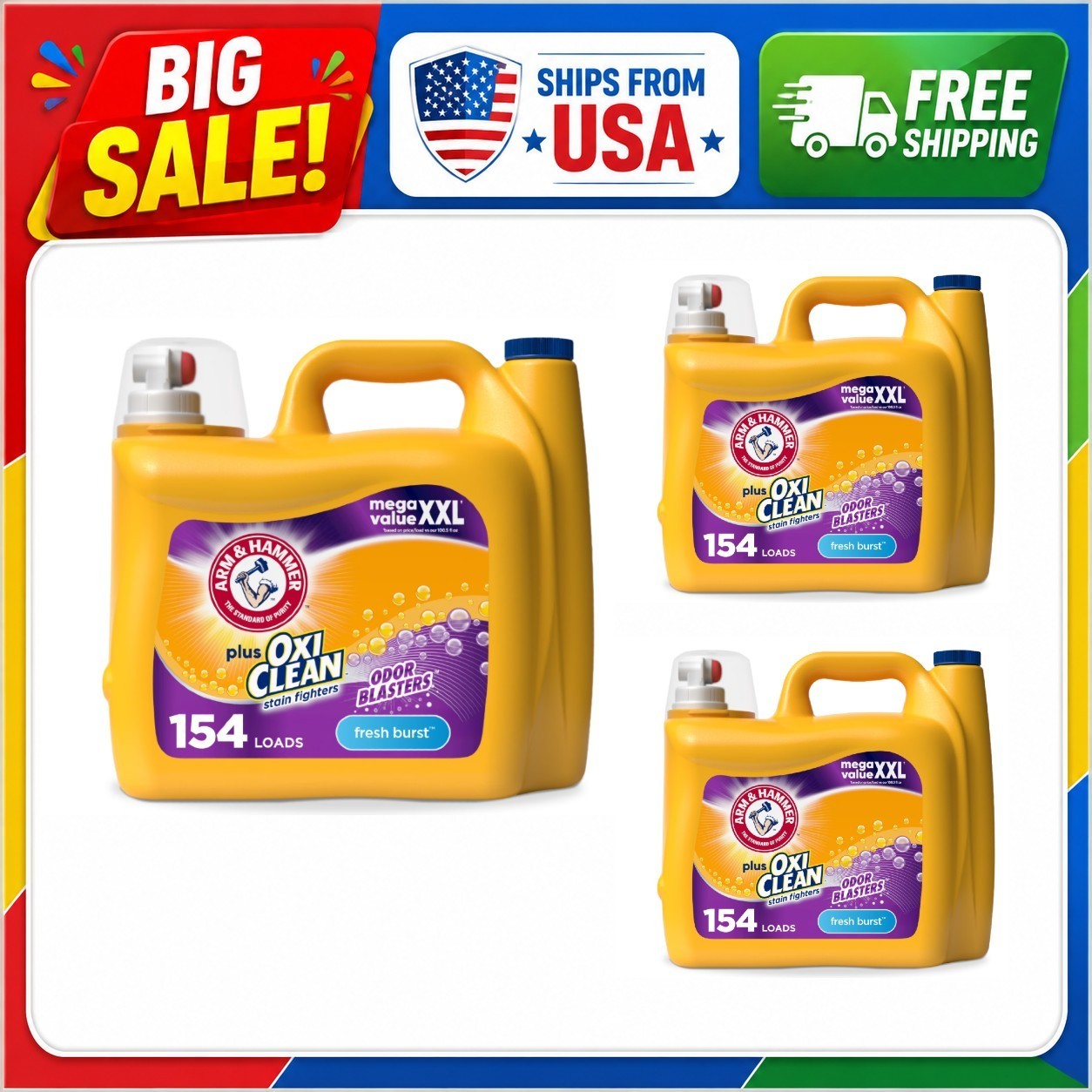 3 Pack Arm & Hammer OxiClean Odor Blasters Laundry Detergent Fresh Burst 200 oz