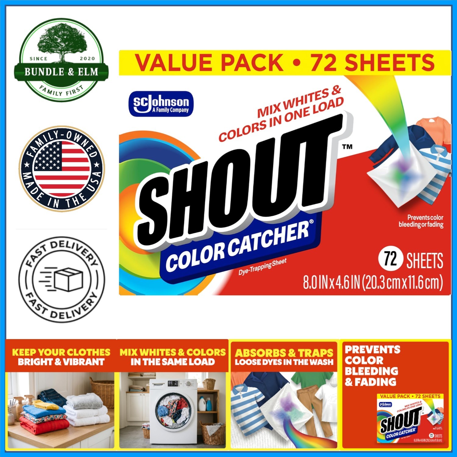 72 Count Laundry Color Catcher Sheets, Prevents Color Runs and Protects Clothes