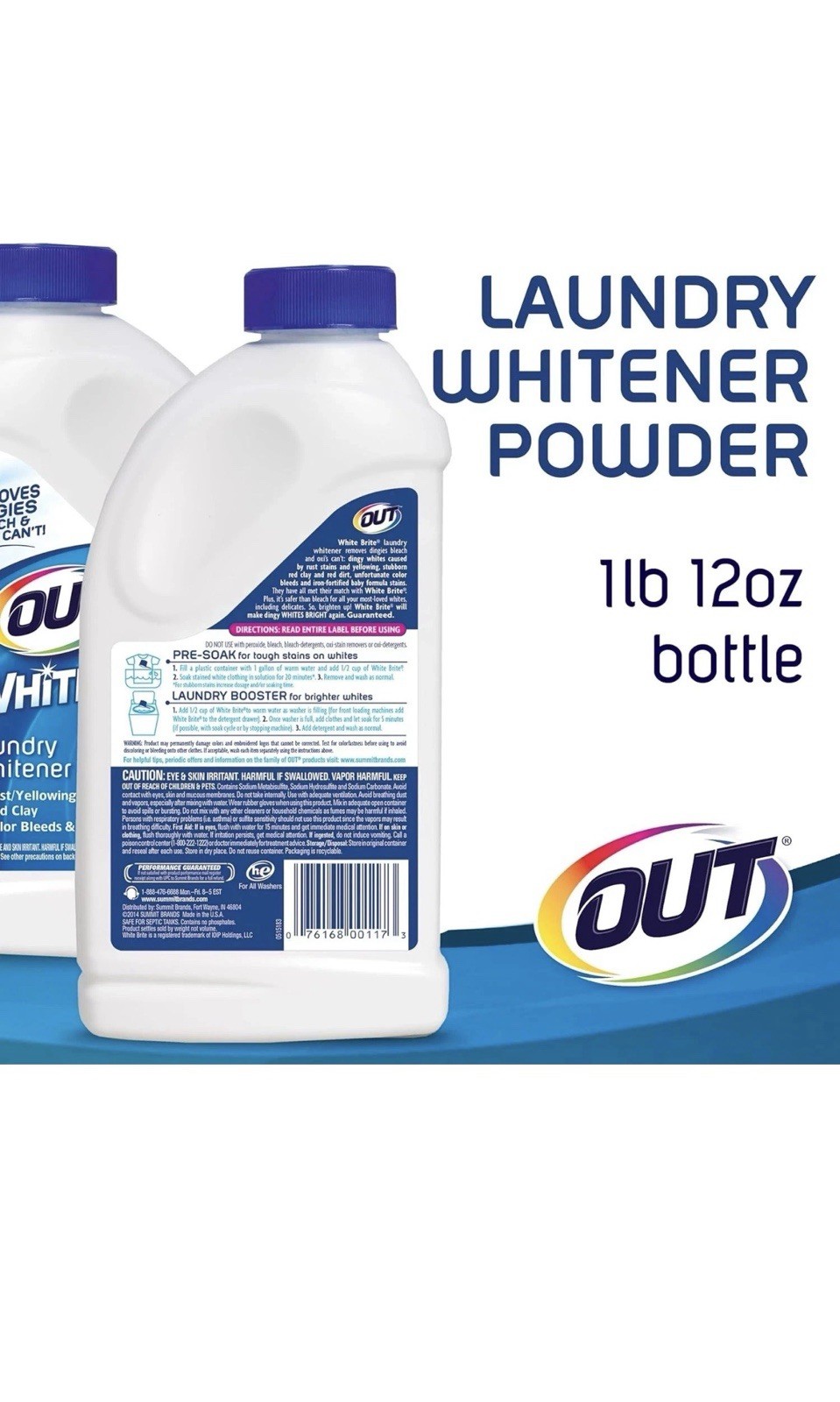 OUT White Brite Laundry Whitener Powder HE Compatible 1 lb 12 oz (2 Pack)