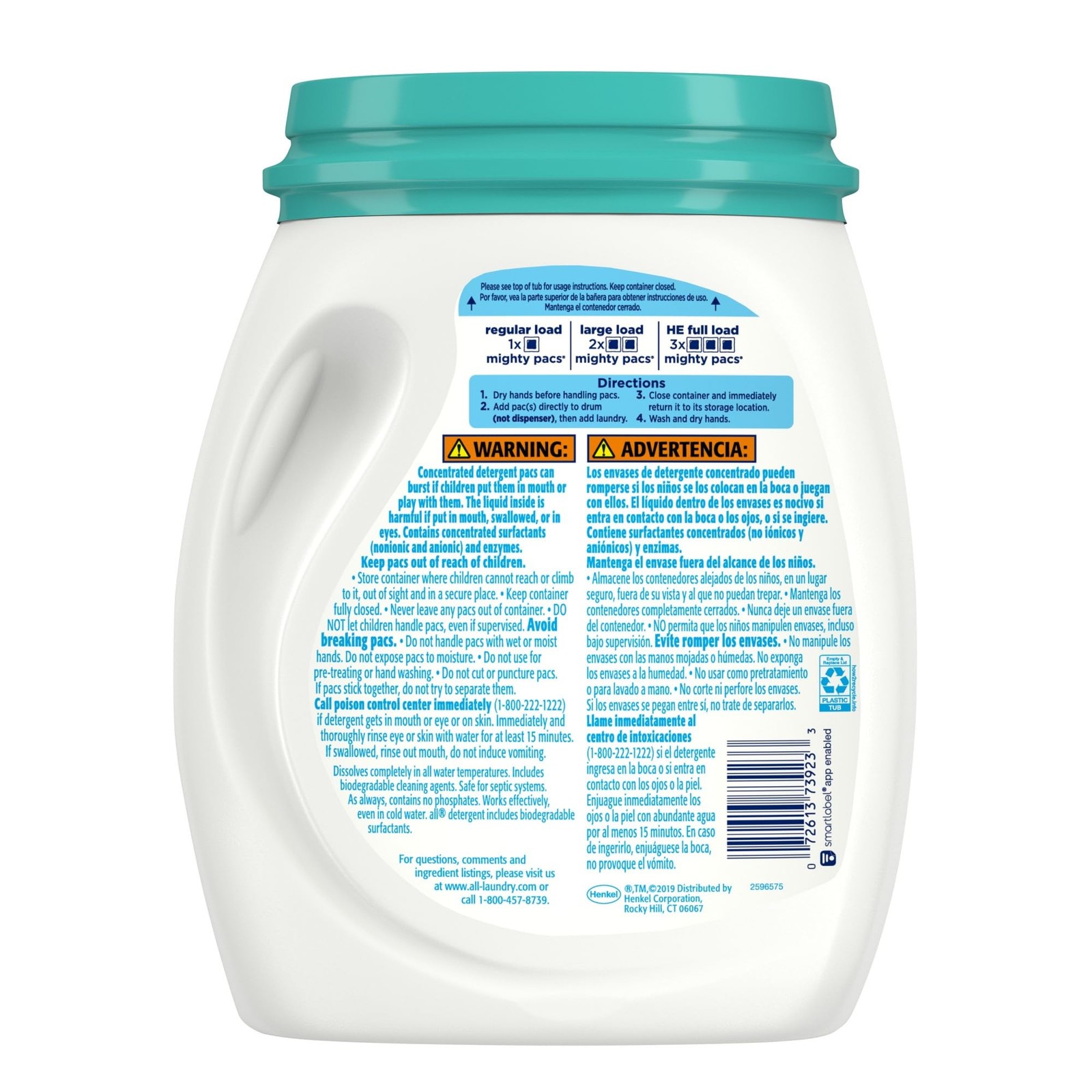 All Mighty Pacs Laundry Detergent, Free Clear Odor Relief, Tub, 56 Count Pack…