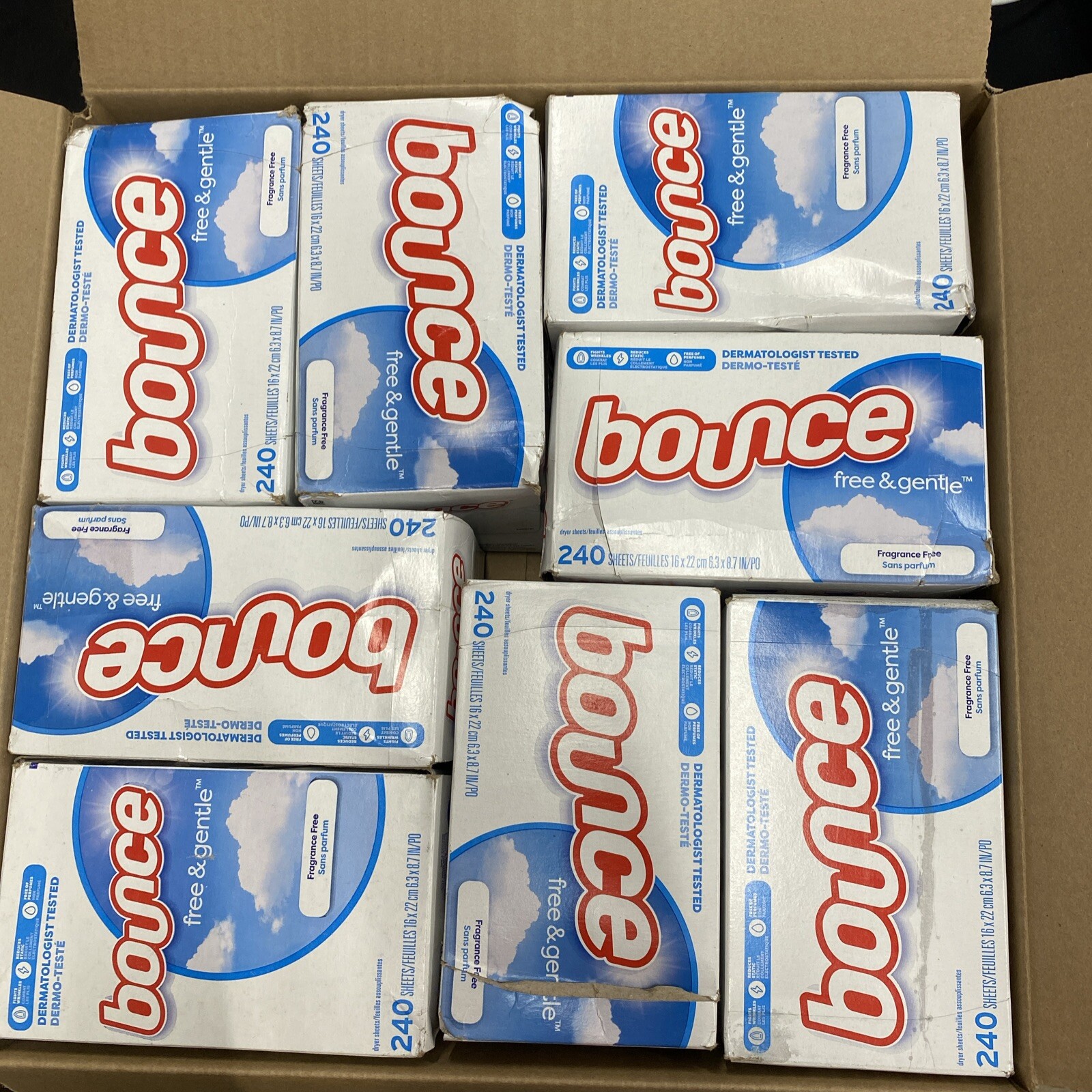 8X Bounce Free & Gentle Dryer Sheets Fragrance Free 240 Sheets Each -Damaged Box