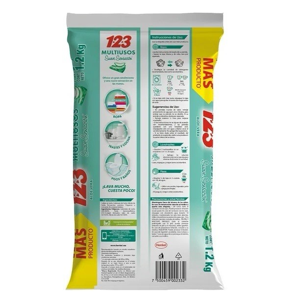 3X Detergente 123 Multiusos 🇲🇽 Powder Laundry Detergent, 1.2Kg, 3 Pack